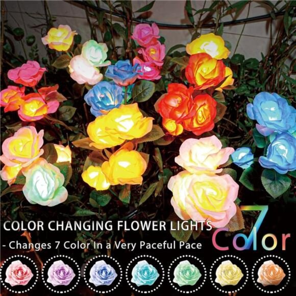 Solar Garden Lights- Newest Version Solar Lights O, 7-Color Changing Rose Lights - Picture 2 of 7